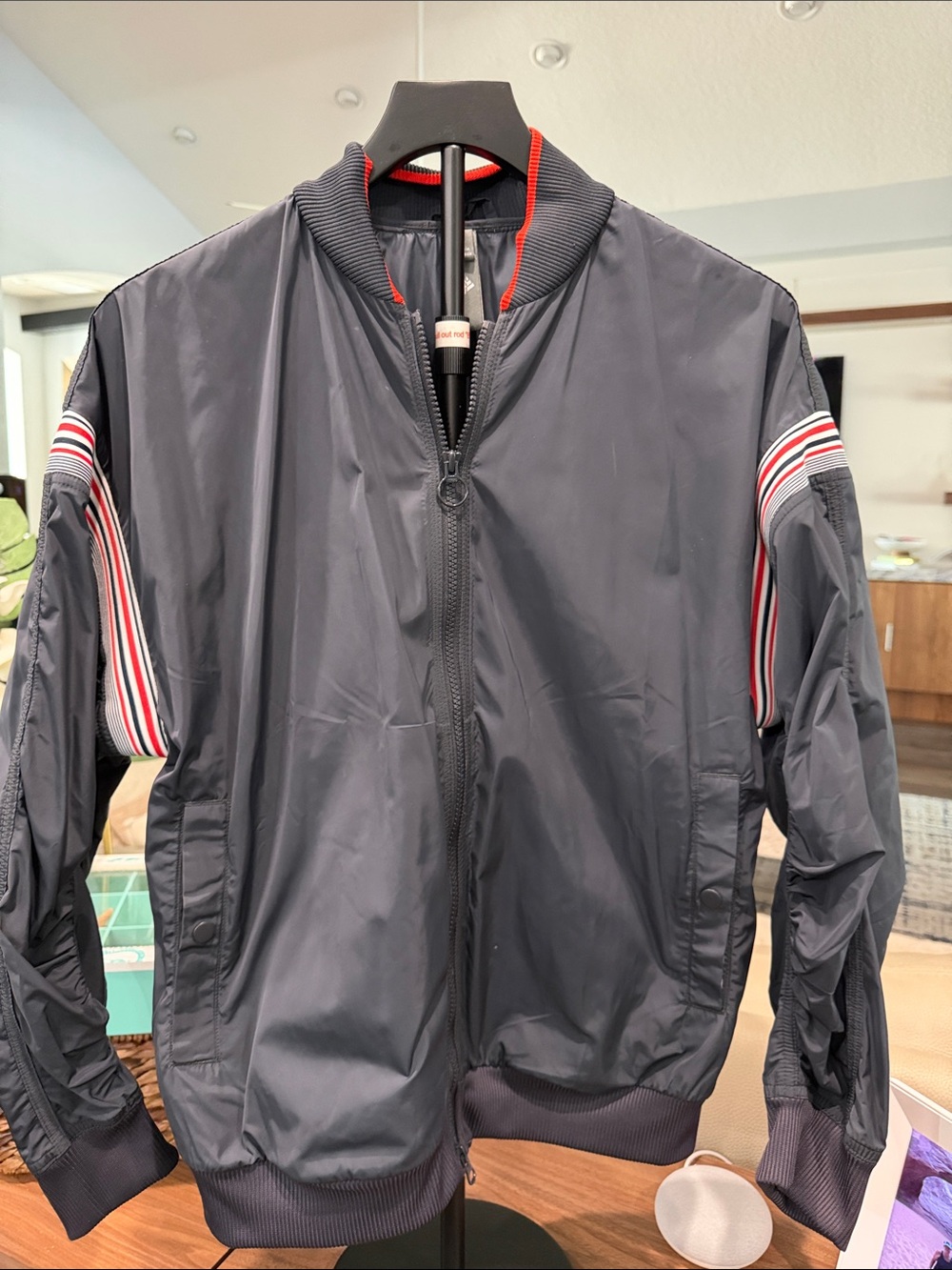 Ladies Stella McCartney for adidas Navy Bomber Jacket with Red-Accent Stripes